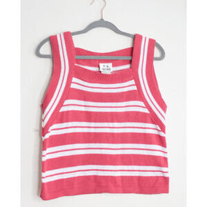 VTG Pink White Stripe Knit Tank Top Sweater Vest - Small